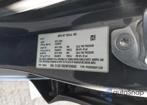 2021 Tesla Model 3 Long Range Dual Motor All-Wheel Drive z USA, uszkodzony, nr VIN 5YJ3E1EB2MF936045